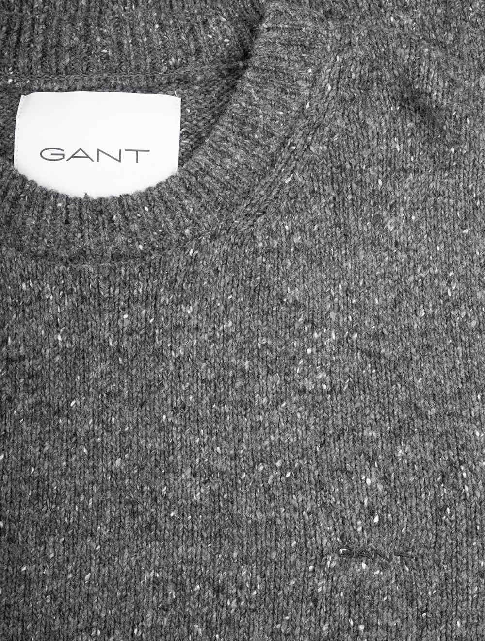 Wool Blend Neps Crew Neck Jumper Charcoal Melange