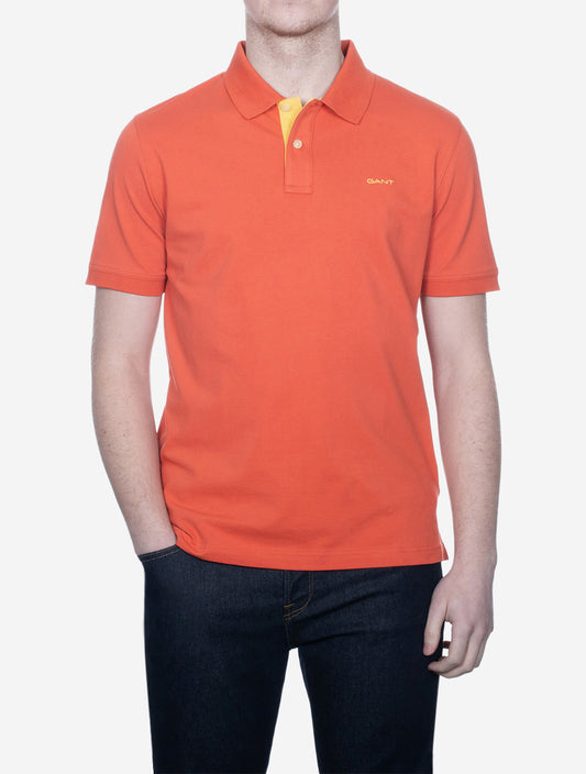 GANT Regular Contrast Pique Short Sleeve Rugger Burnt Orange