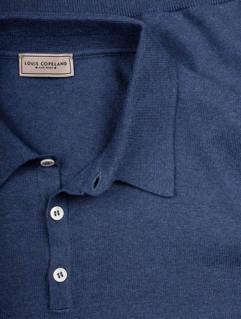 Louis Copeland Merino Long Sleeve Polo Blue AI3