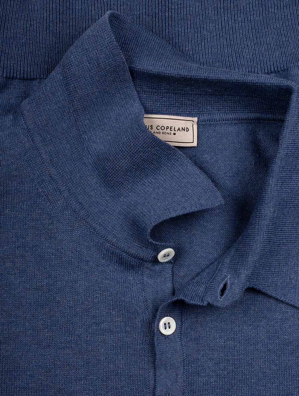 Louis Copeland Merino Long Sleeve Polo Blue AI4