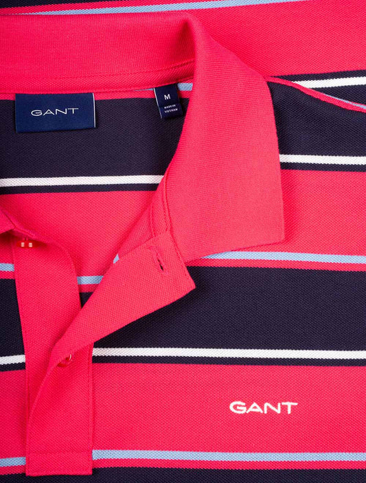 GANT Multi Stripe Short Sleeve Pique Polo Magenta Pink