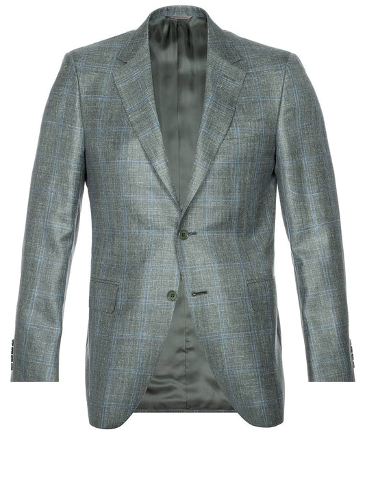 CANALI Wool Silk And Linen Check Jacket Green