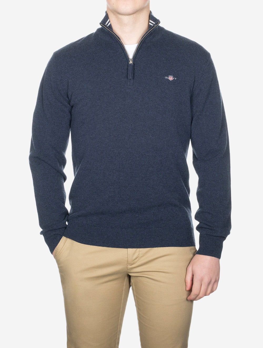 Gant Superfine Lambswool Half Zip Dark Navy Melange AI1