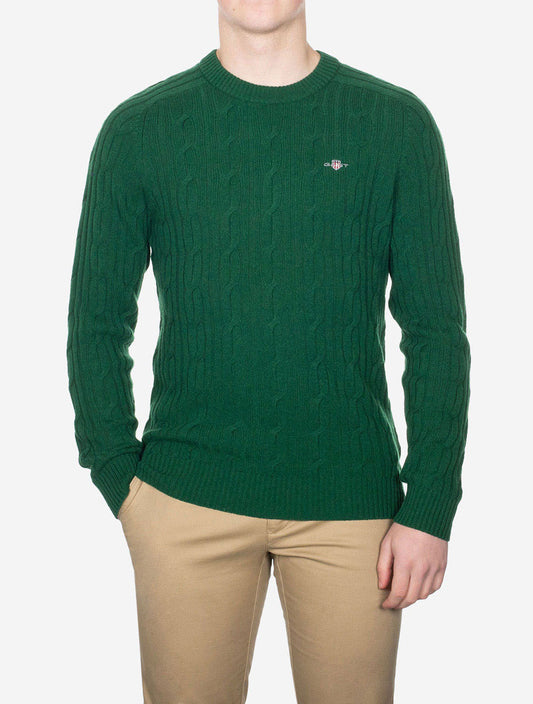 GANT Lambswool Cable Crew Neck Forest Green