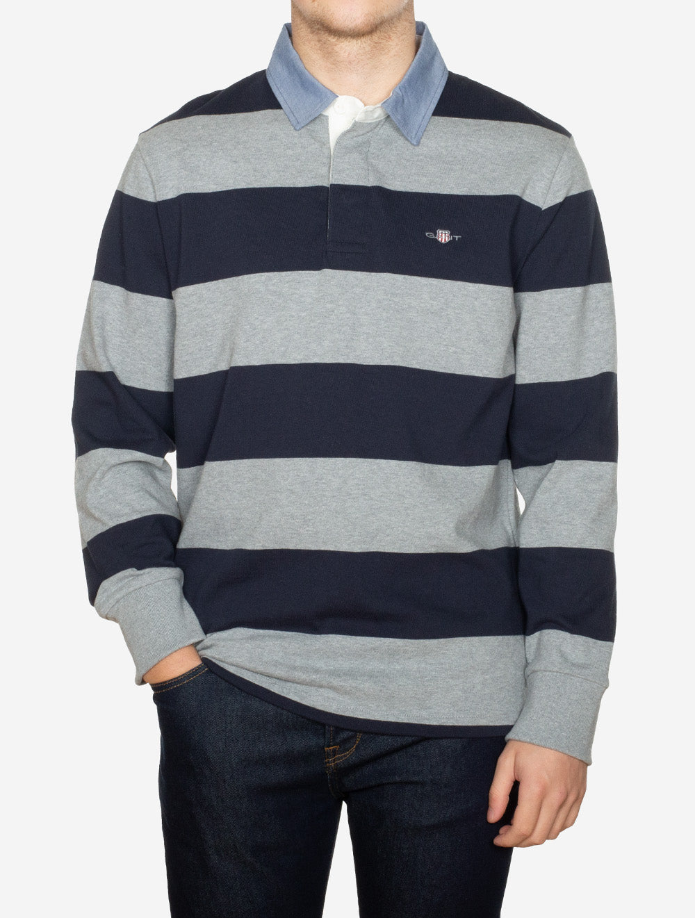 Chambray Collar Striped Heavy Rugger Grey Melange