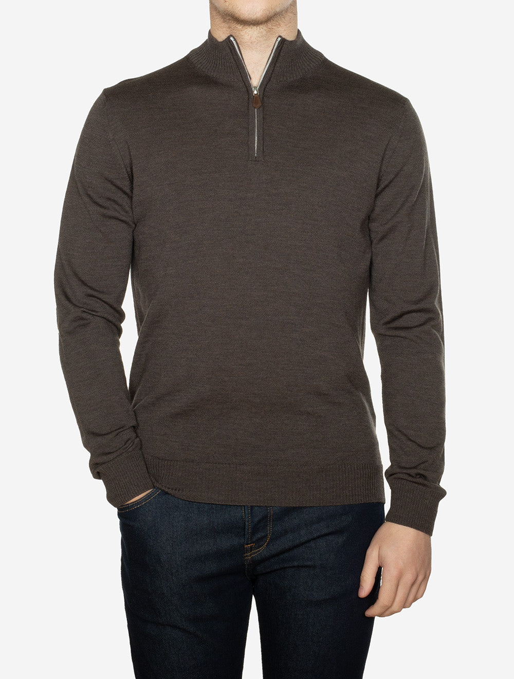 Merino Half Zip Brown