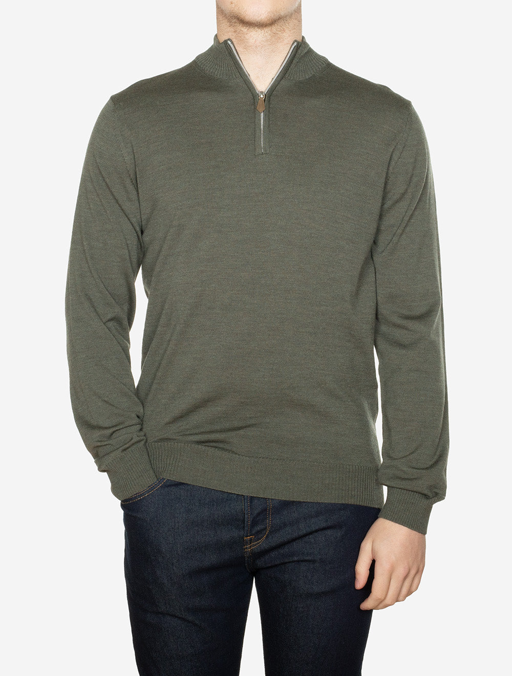 Merino Wool Half Zip Jumper Green