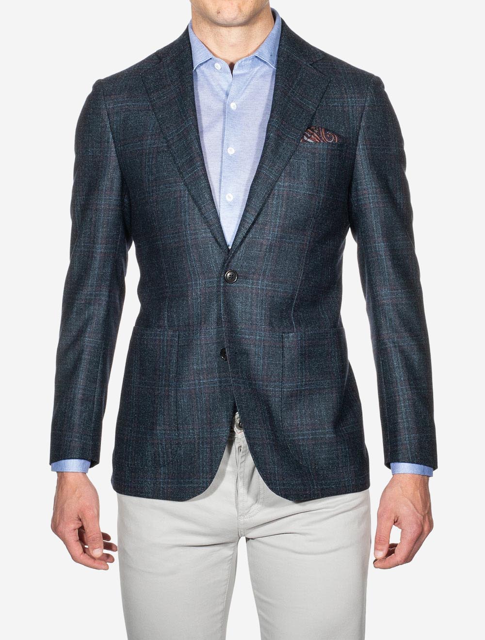 Veste à carreaux mi-doublée bleue