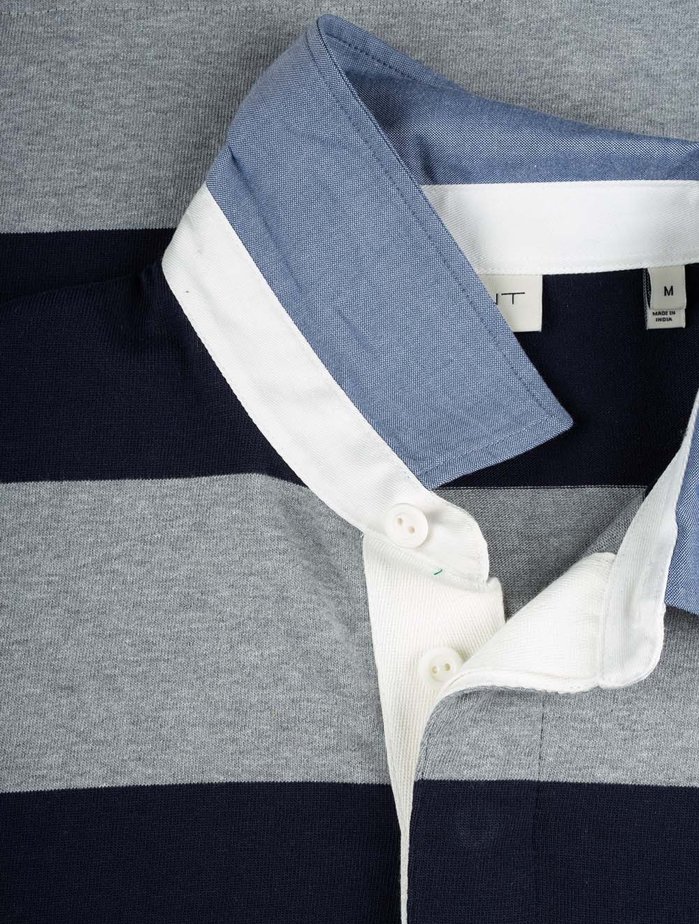 Chambray Collar Striped Heavy Rugger Grey Melange