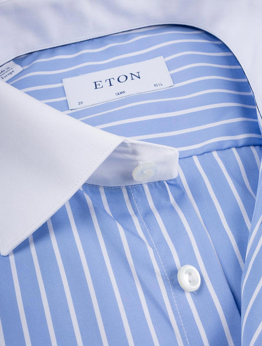 ETON Slim Contrast Collar Stripe Shirt Blue