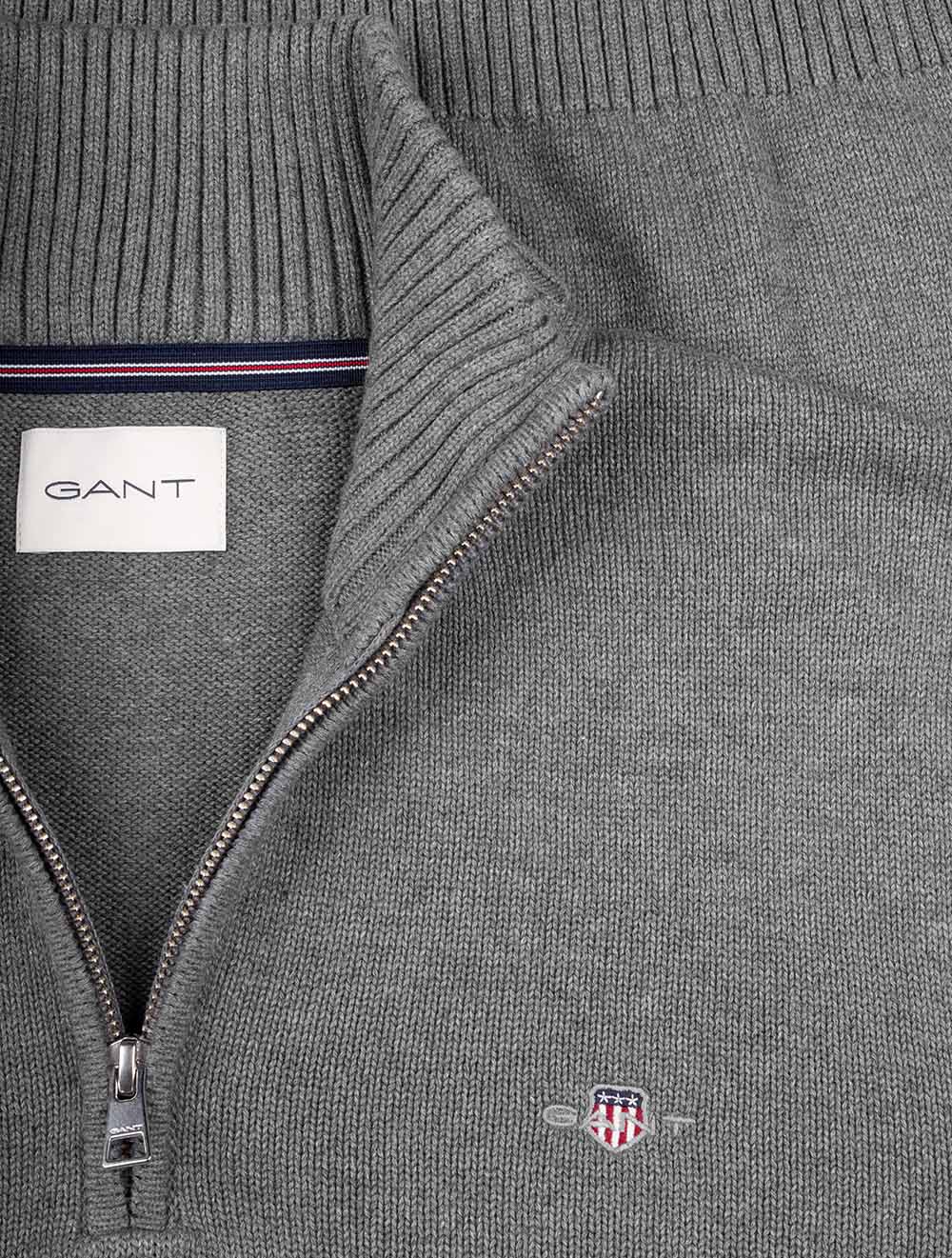 Casual Cotton Half Zip Dark Grey Melange