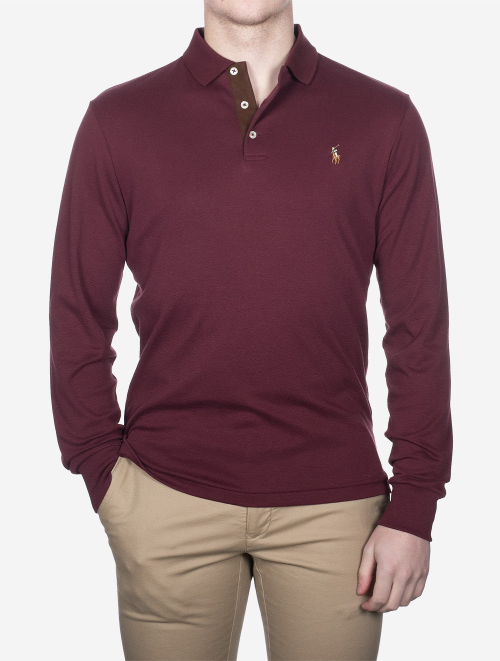 Pima Long Sleeve Slim Fit Polo Shirt Red