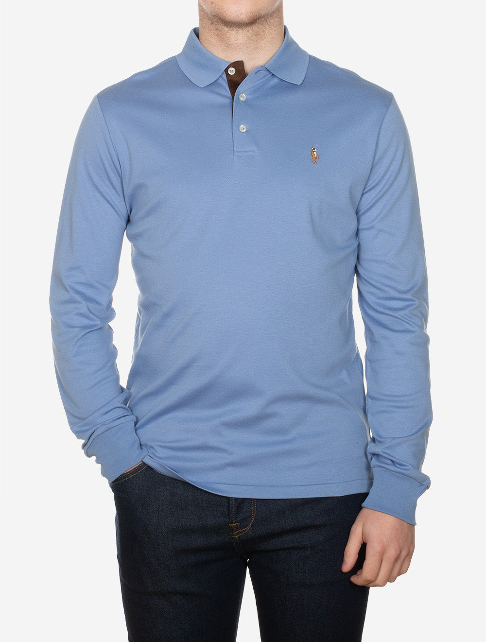 Pima Long Sleeve Slim Fit Polo Shirt Blue