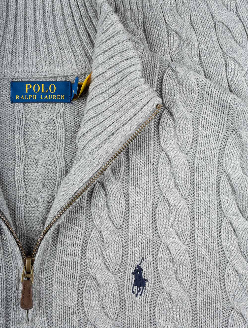 Cable Cotton Quarter Zip Jumper Andover Heather