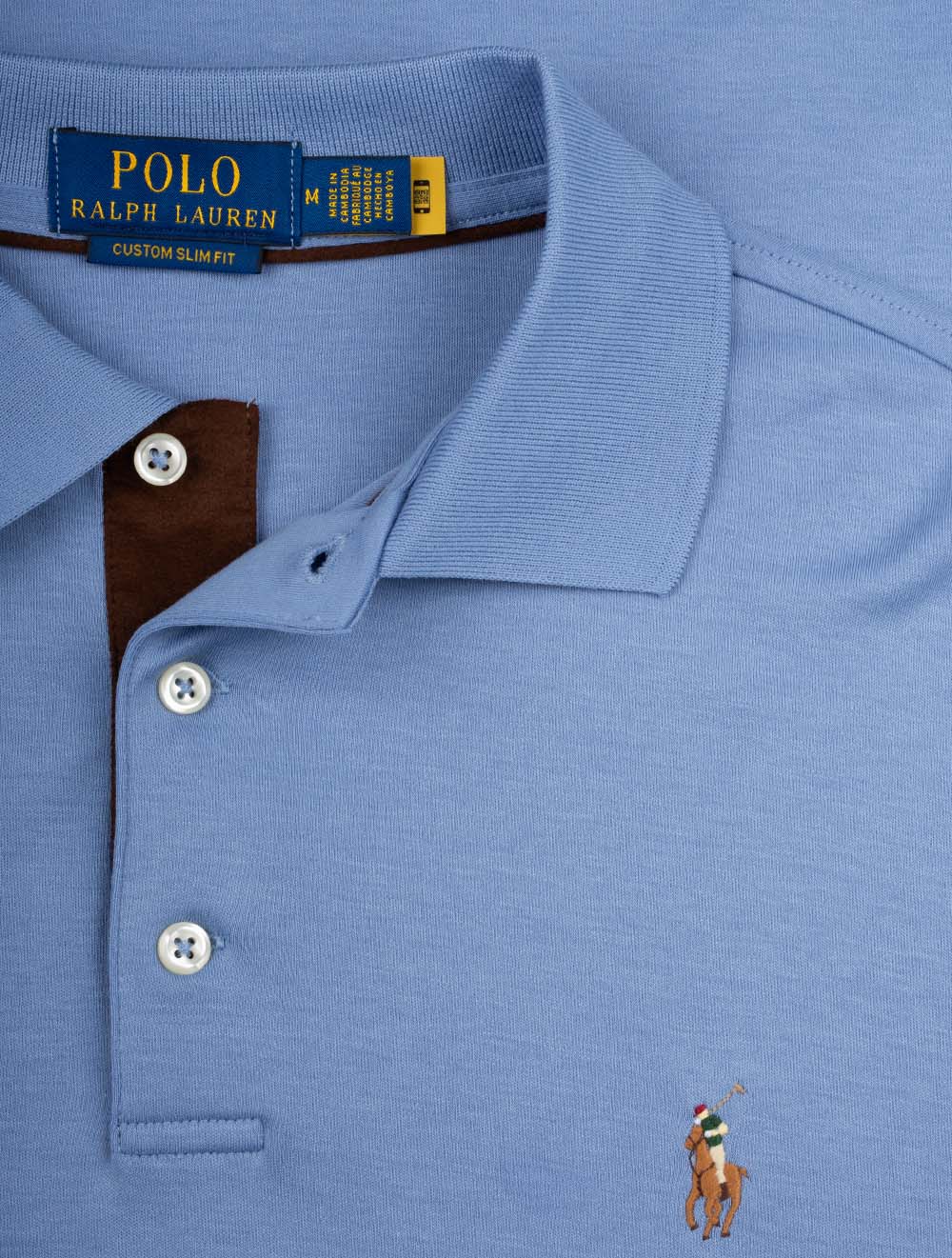 Pima Long Sleeve Slim Fit Polo Shirt Blue