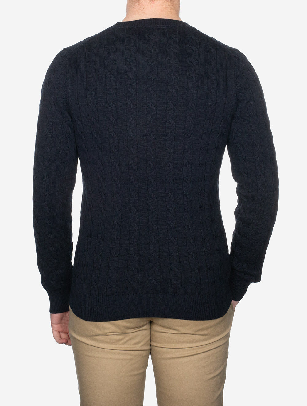Cotton Cable Knit Crew Neck Sweater Evening Blue