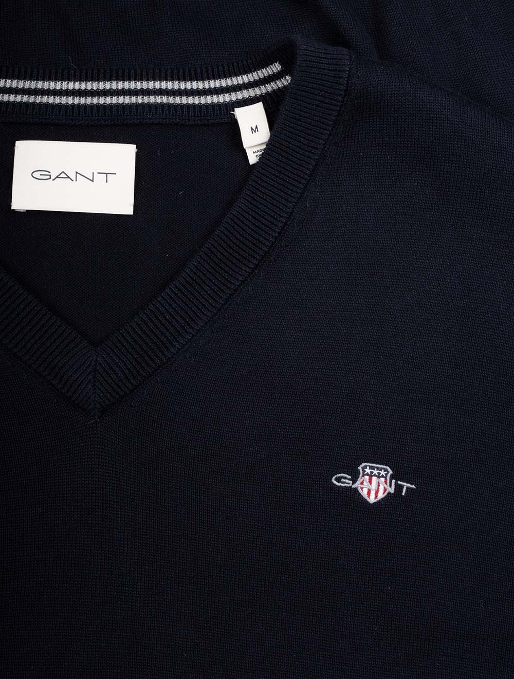 Classic Cotton V-Neck Sweater Evening Blue