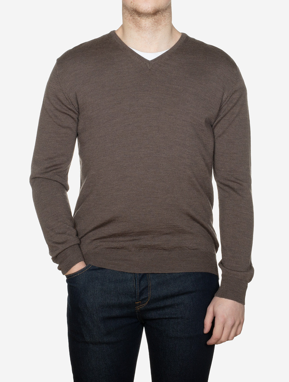 Louis Copeland Merino Wool V Neck Brown AI1