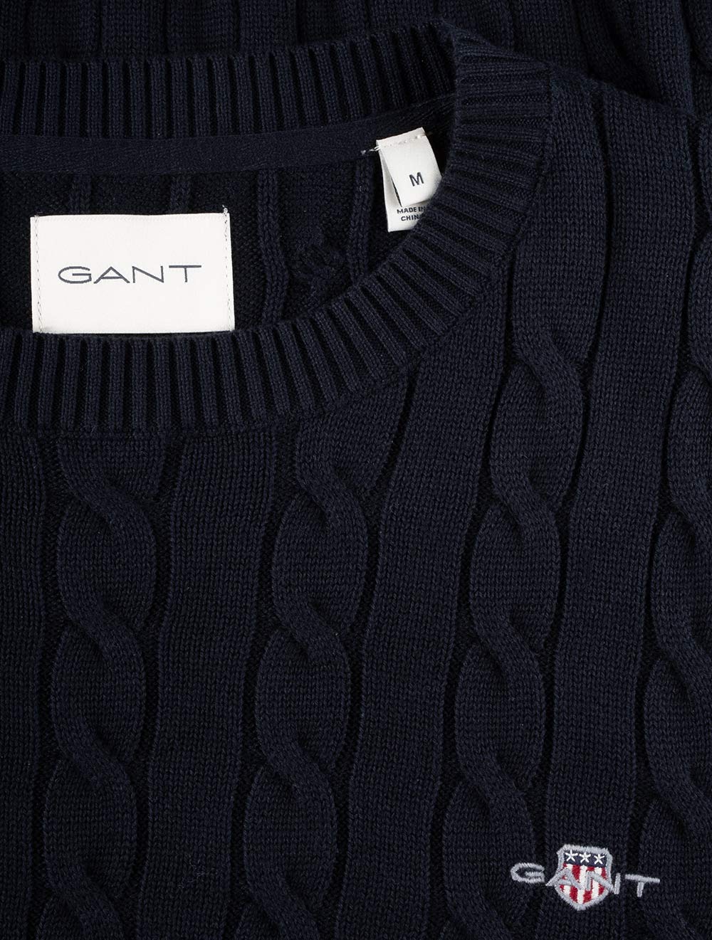 Cotton Cable Knit Crew Neck Sweater Evening Blue