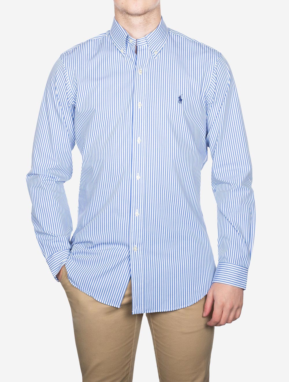 RALPH LAUREN Poplin Stripe Buttondown Shirt Blue