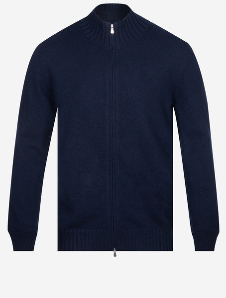 Gran Sasso Cashmere Full Zip Navy | Comfortable Men's Knitwear Now