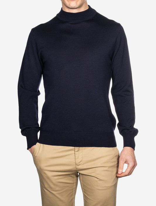 LOUIS COPELAND Merino Mock Neck Navy