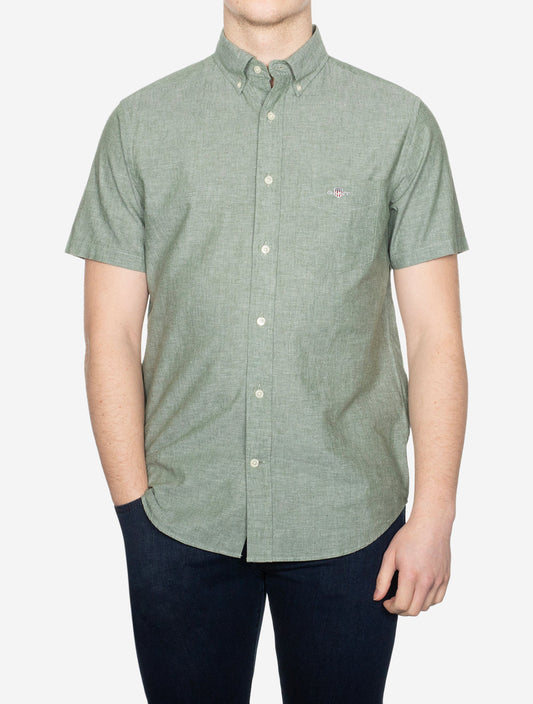 GANT Regular Cotton Linen Short Sleeve Shirt Pine Green