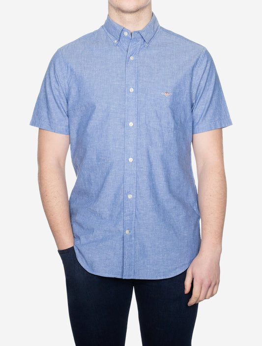 GANT Regular Cotton Linen Short Sleeve Shirt Rich Blue