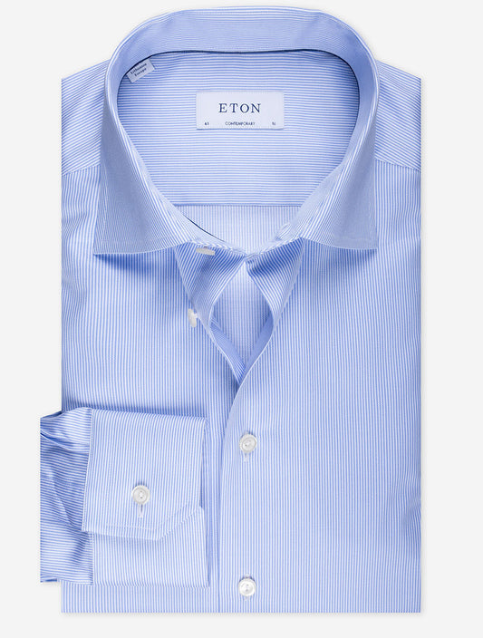 Eton Contemporary Fine Striped Shirt Blue