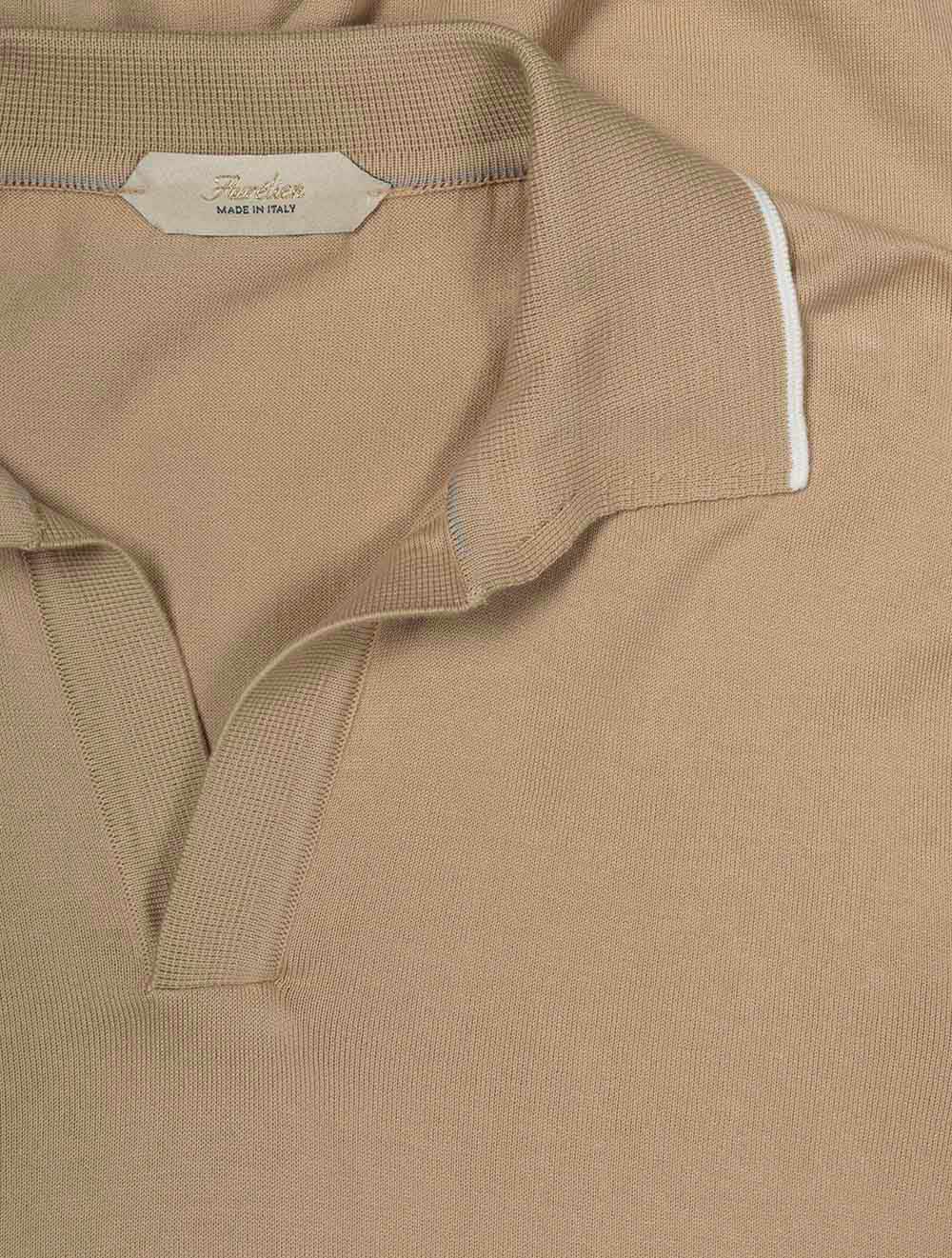 Short Sleeve Buttonless Polo Beige