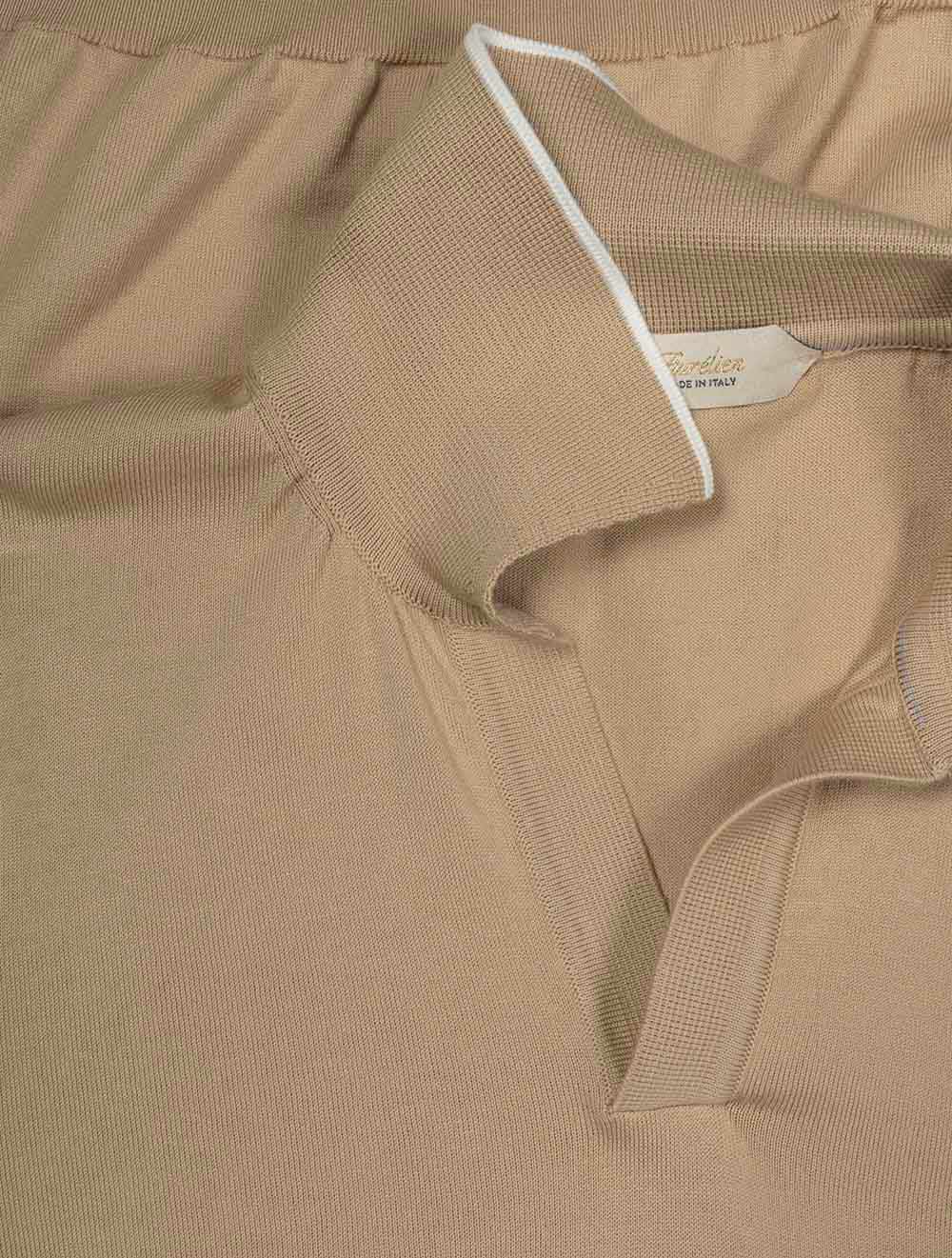 Short Sleeve Buttonless Polo Beige