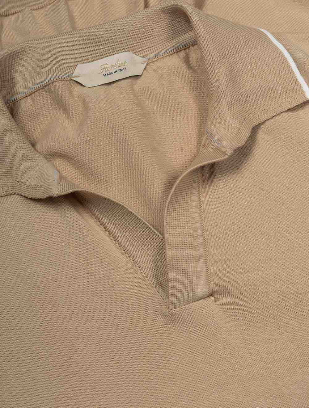 Short Sleeve Buttonless Polo Beige
