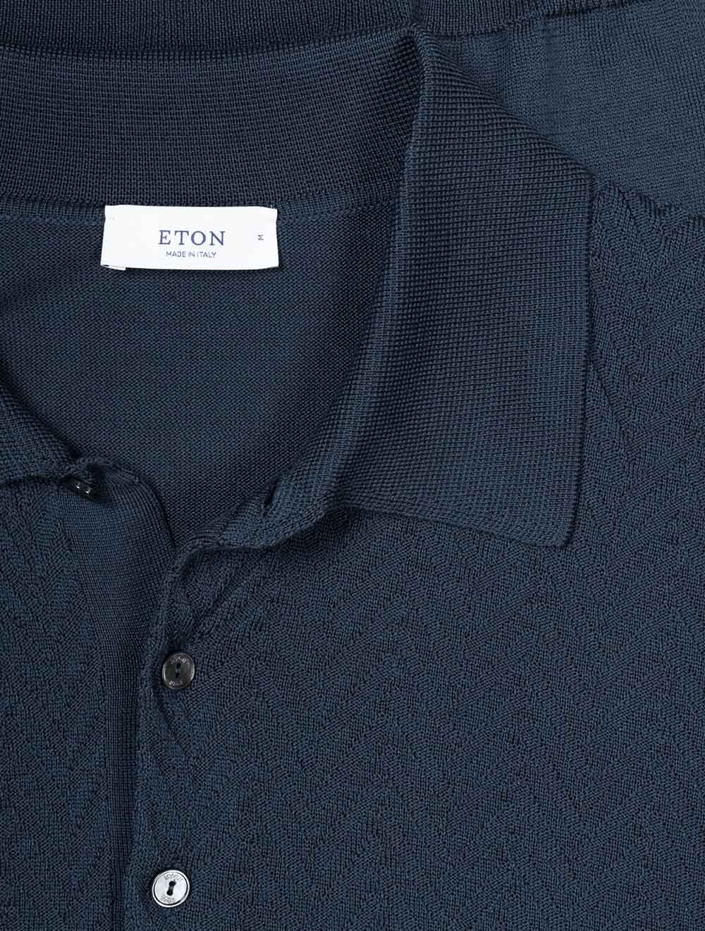 Chevron Knit Long Sleeve Polo Dark Petrol