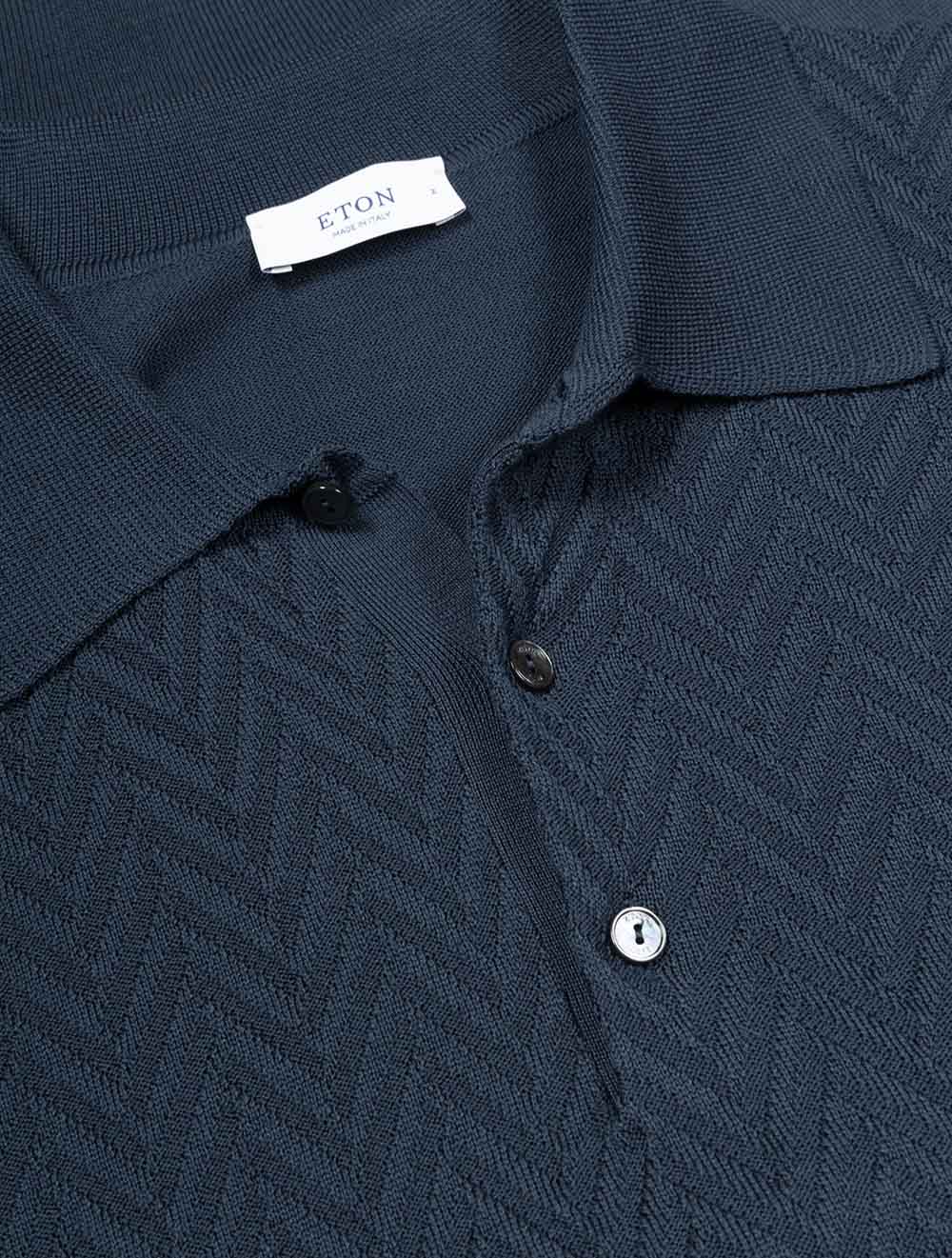 Chevron Knit Long Sleeve Polo Dark Petrol