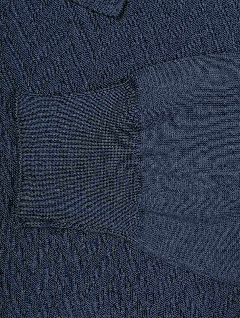 Chevron Knit Long Sleeve Polo Dark Petrol