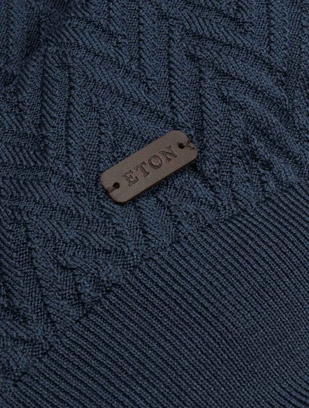 Chevron Knit Long Sleeve Polo Dark Petrol