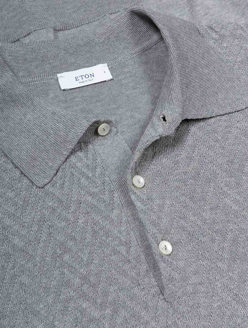 Chevron Knit Long Sleeve Polo Chateau Grey