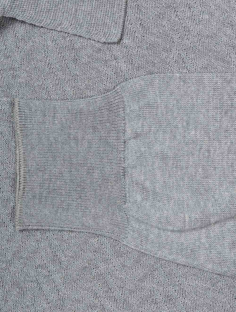 Chevron Knit Long Sleeve Polo Chateau Grey