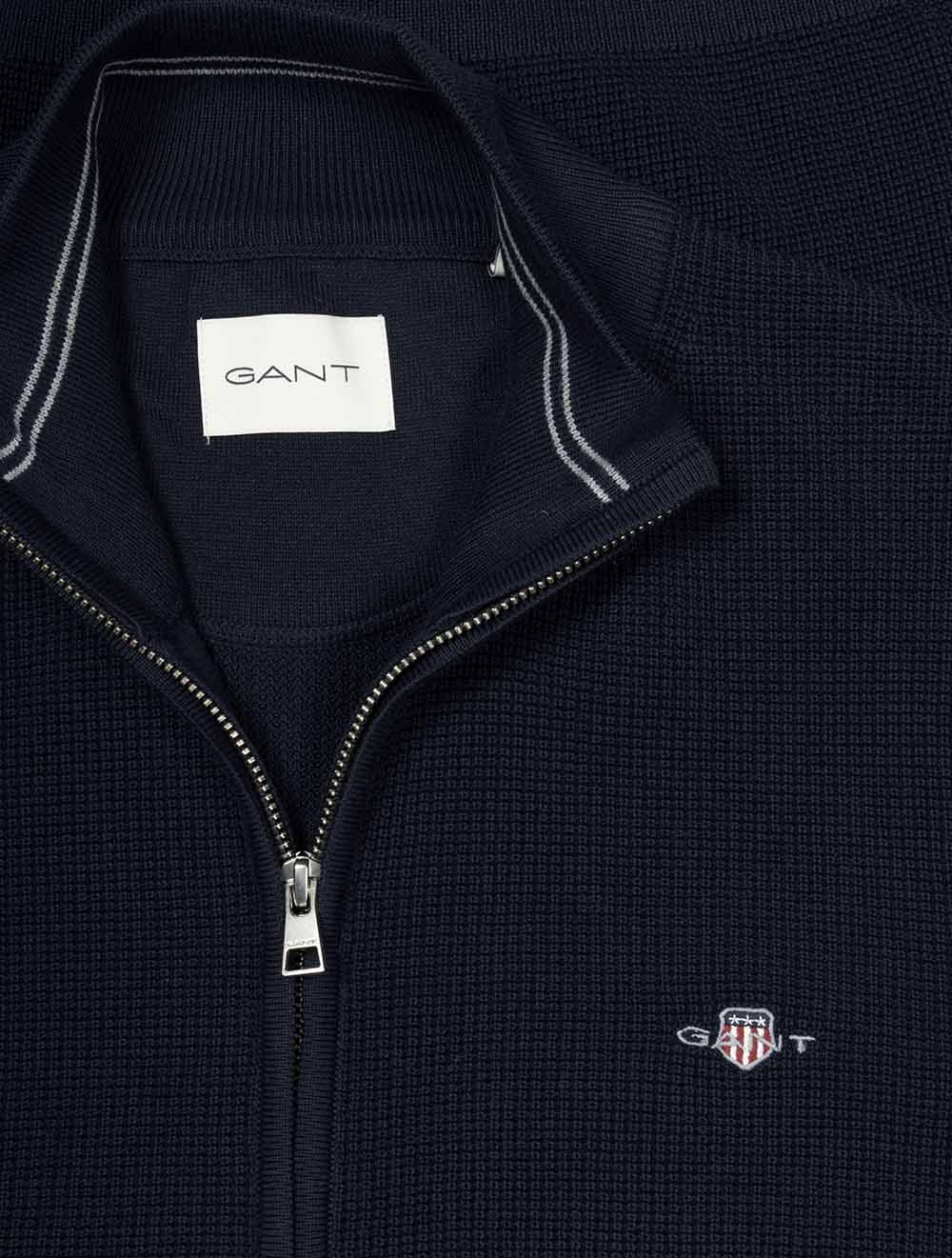 Micro Textured Cotton Zip Cardigan Evening Blue