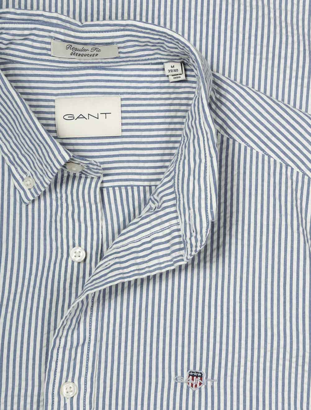Regular Seersucker Stripe Short Sleeve Shirt Vintage Blue