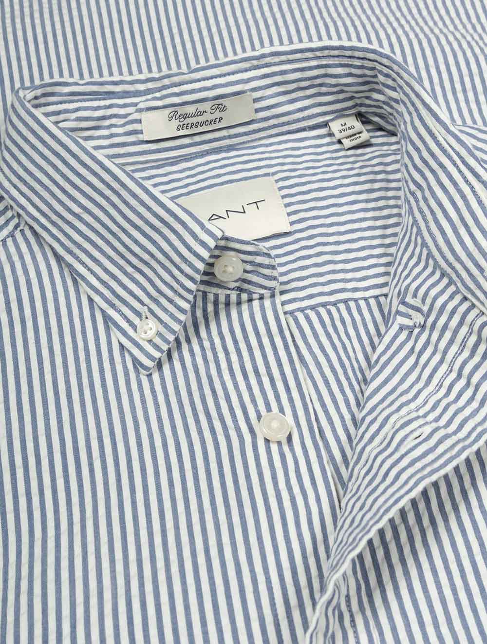 Regular Seersucker Stripe Short Sleeve Shirt Vintage Blue