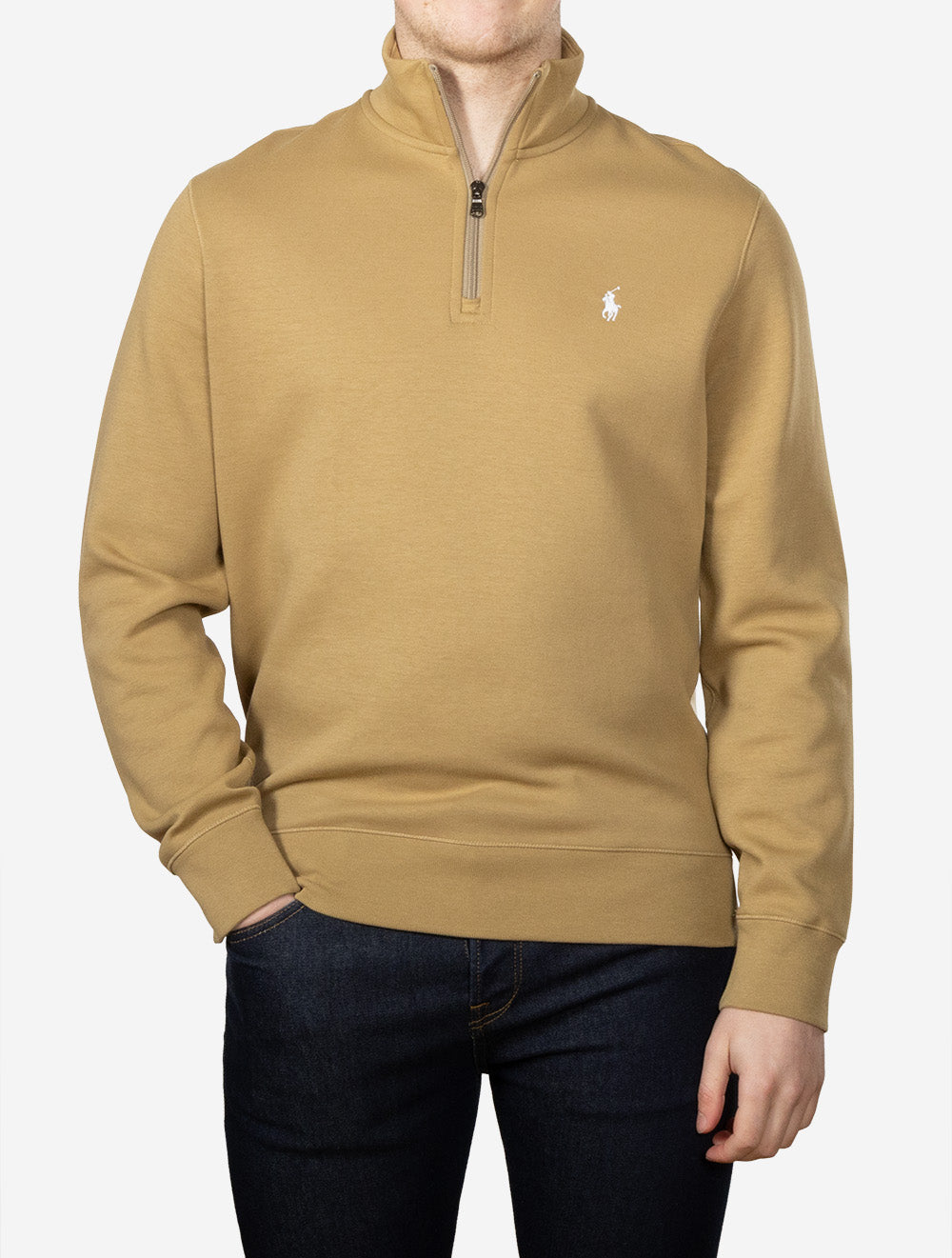 Double Knit Quarter Zip Pullover Tan