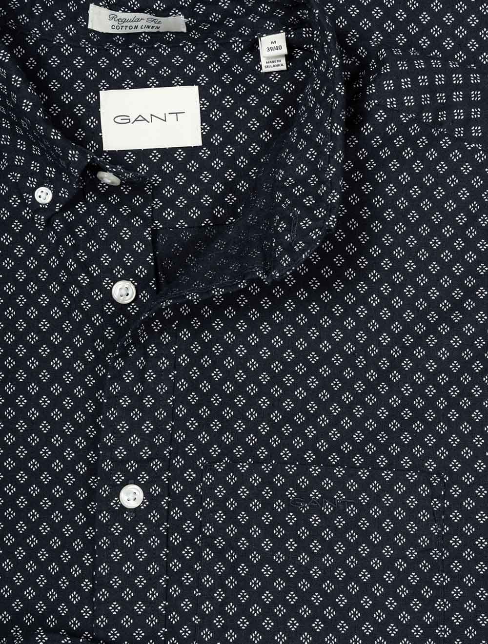 Regular Cotton Linen Print Shirt Faded Denim