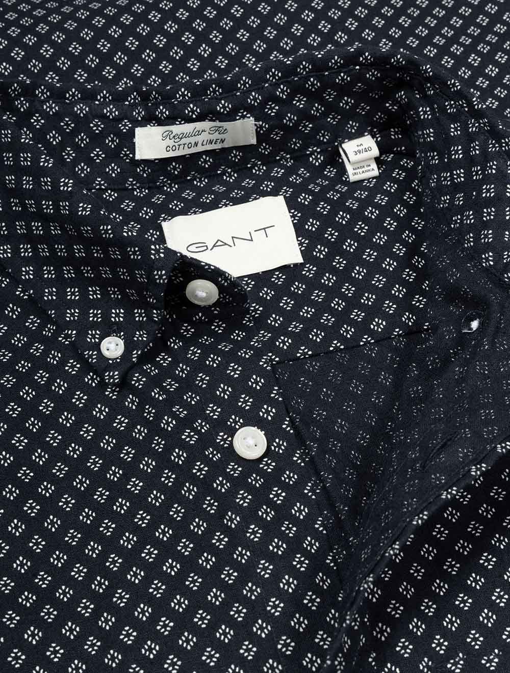 Regular Cotton Linen Print Shirt Faded Denim