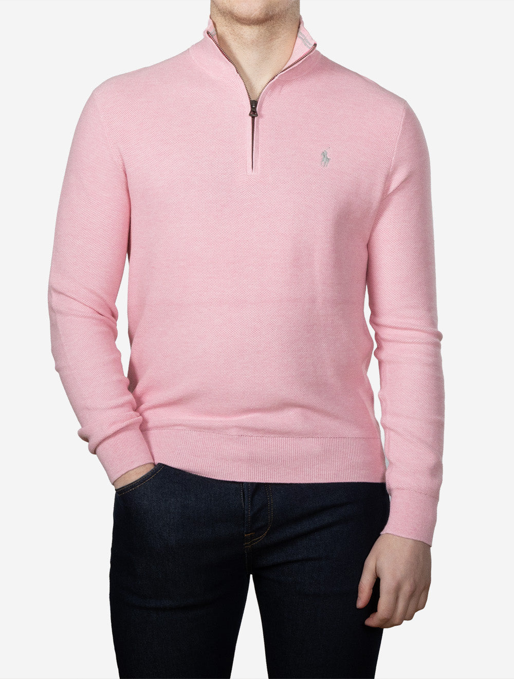 Half Zip Pique Pullover Pink