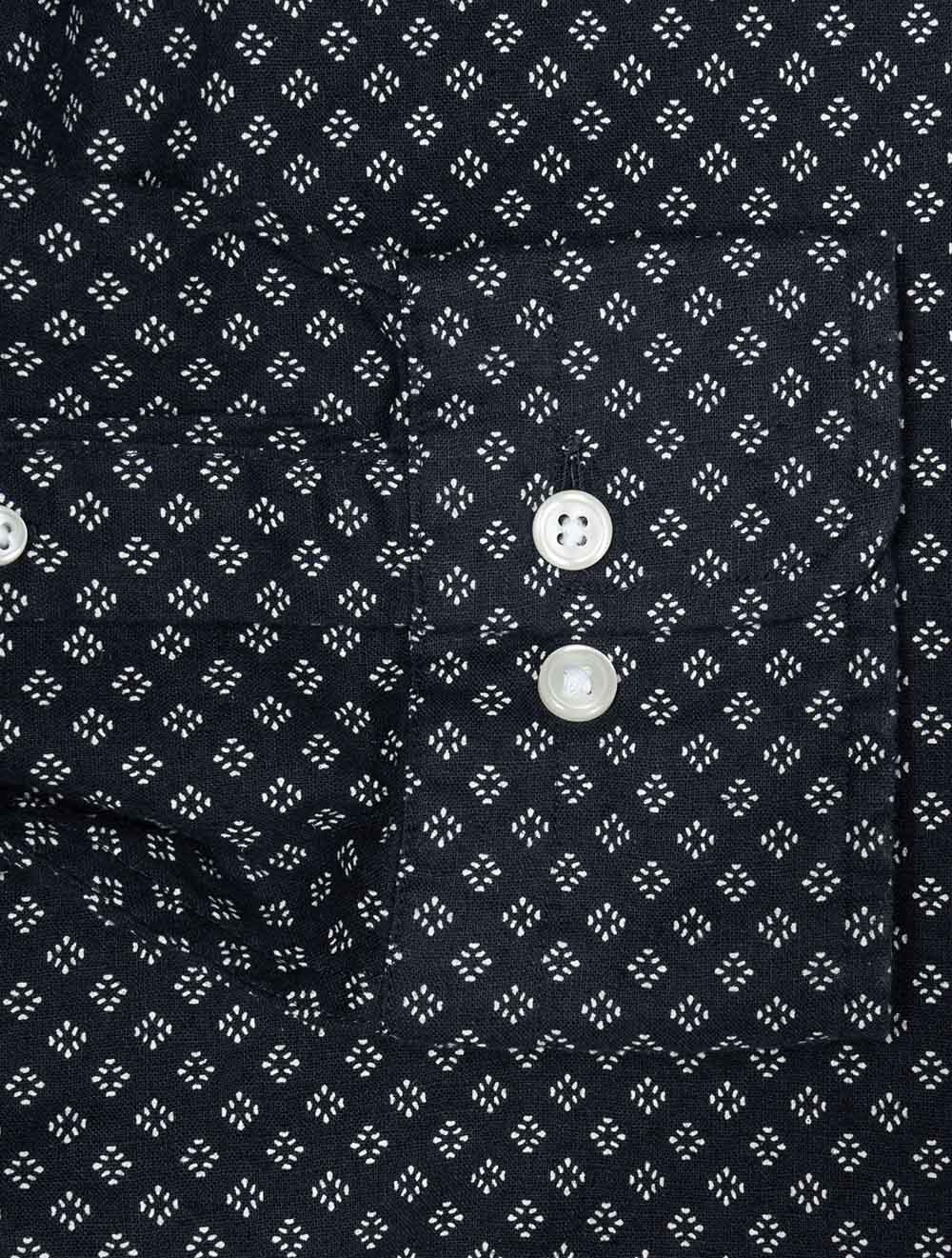 Regular Cotton Linen Print Shirt Faded Denim