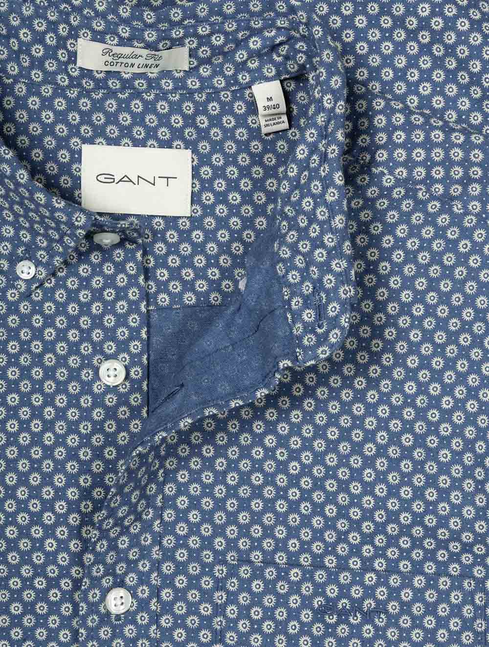 Regular Cotton Linen Print Shirt Vintage Blue