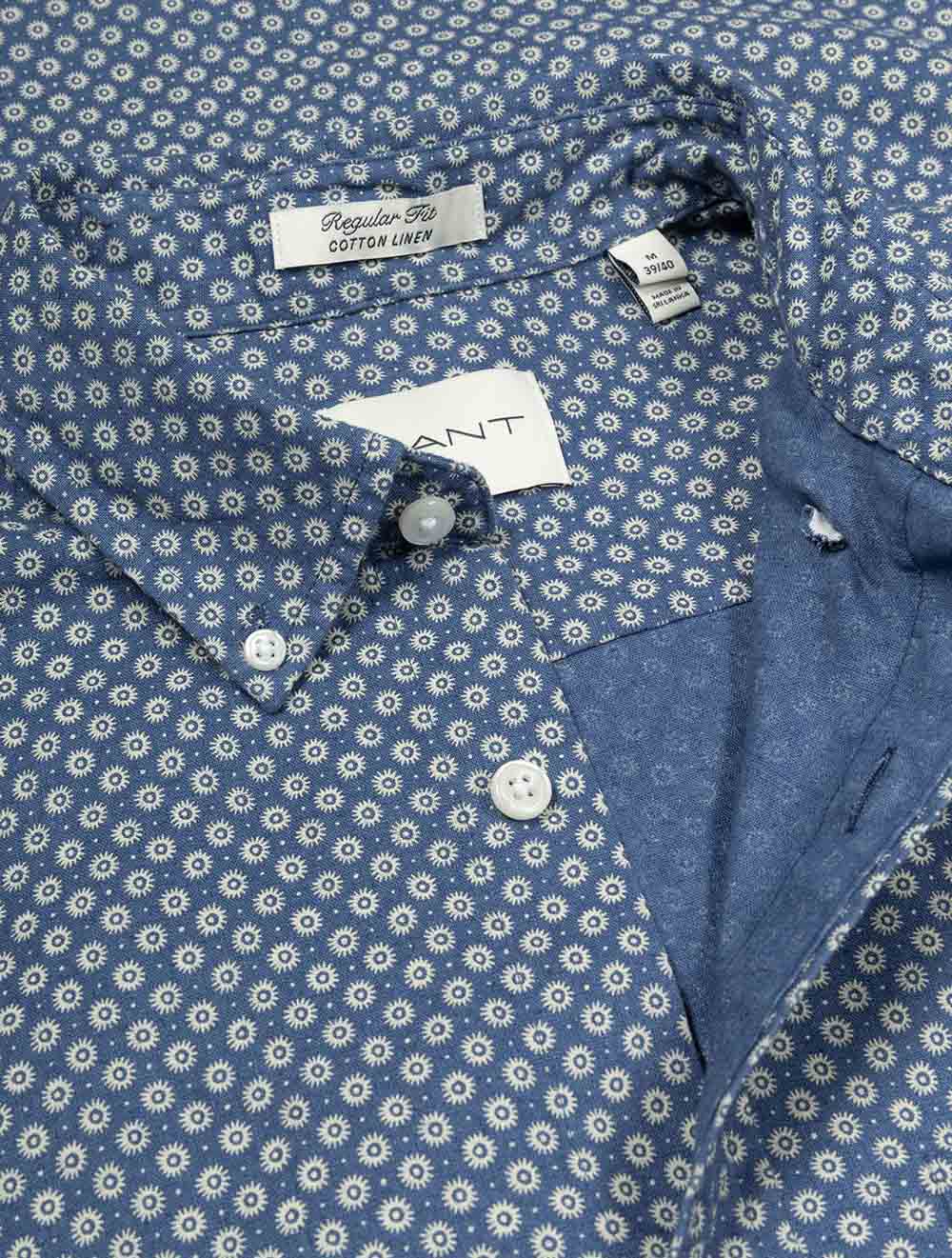 Regular Cotton Linen Print Shirt Vintage Blue