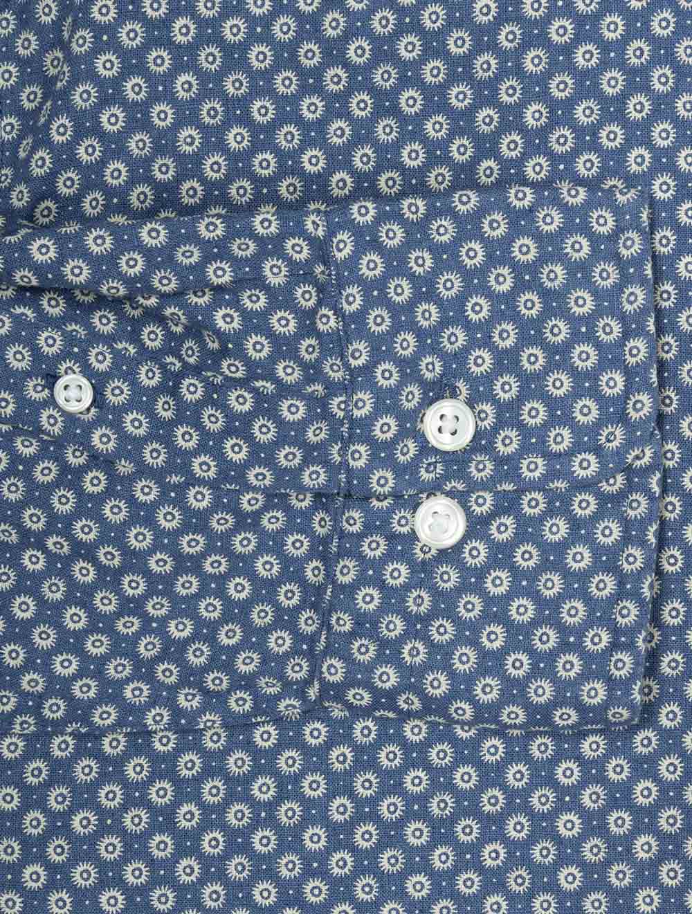 Regular Cotton Linen Print Shirt Vintage Blue