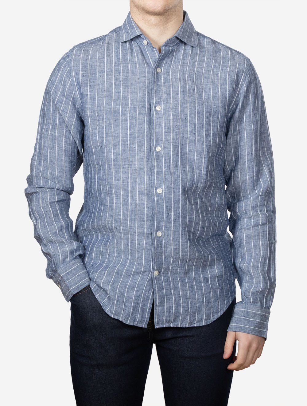 Regular Linen Stripe Shirt Persian Blue